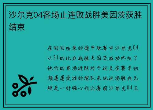 沙尔克04客场止连败战胜美因茨获胜结束